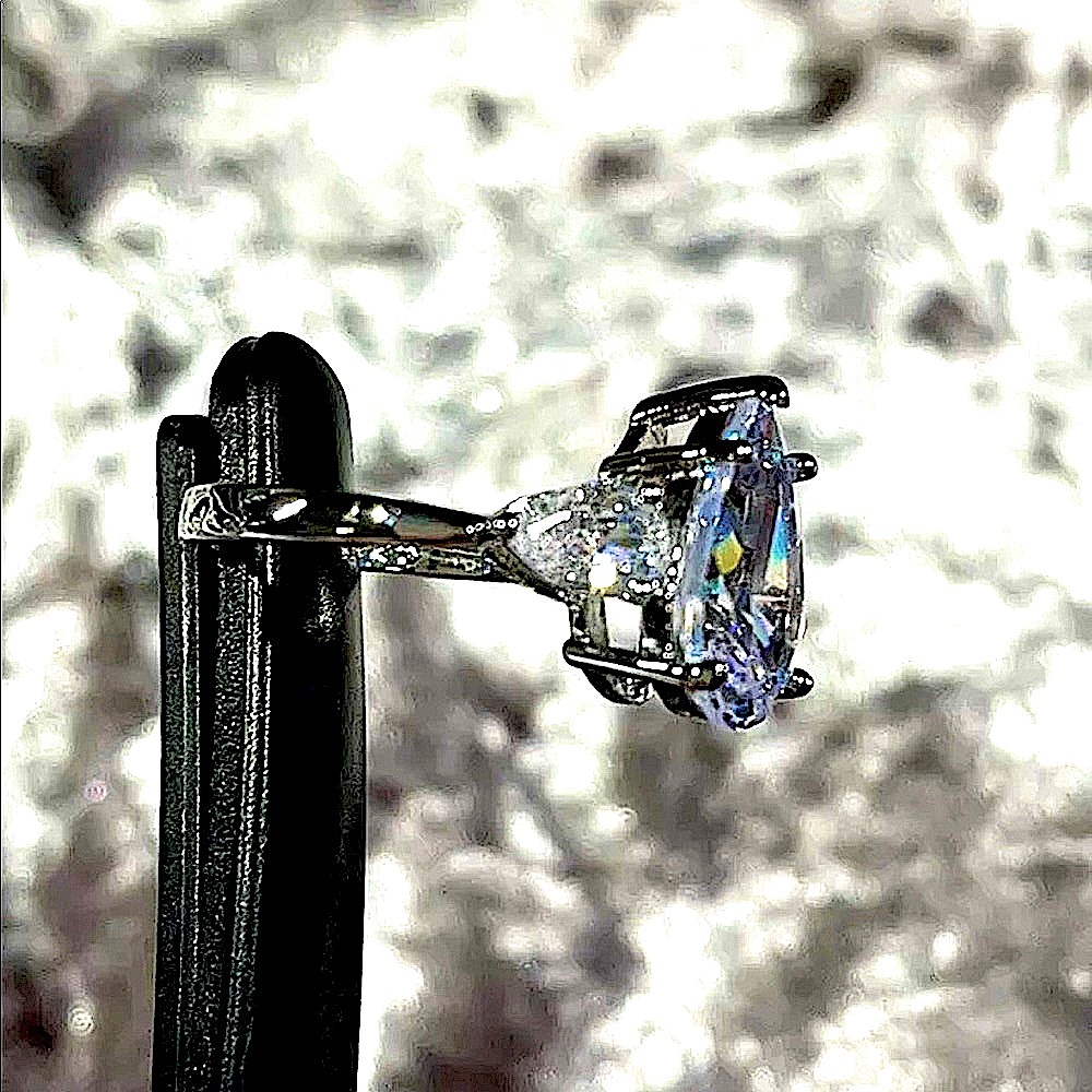 3ctw Pear Three Stone Ring in Sterling Silver White Sapphire - Picture 12 of 12